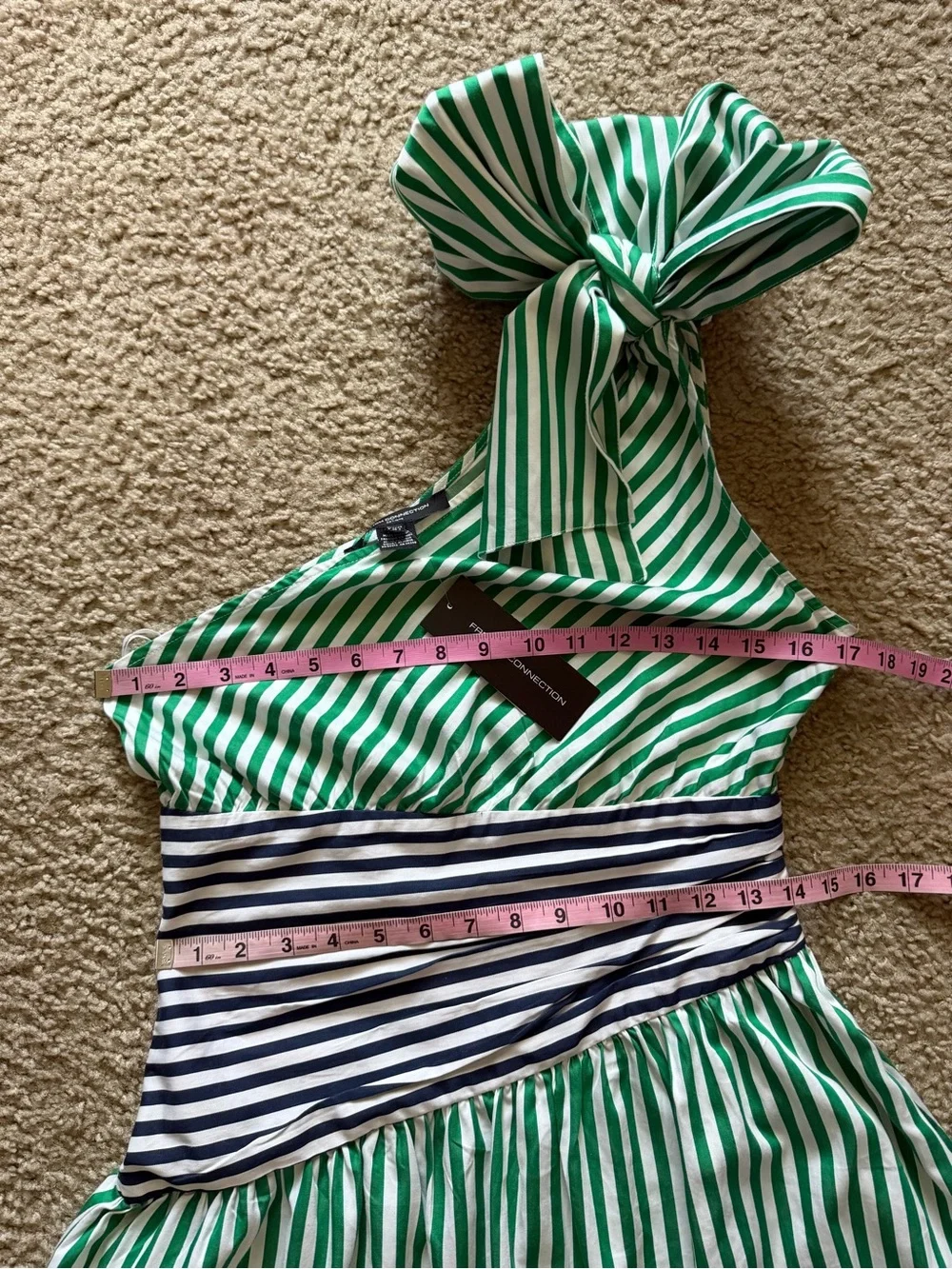 French Connection Alexis One Shoulder Dress Sz 4 Striped Bow Vacation NWT - Picture 7 of 11